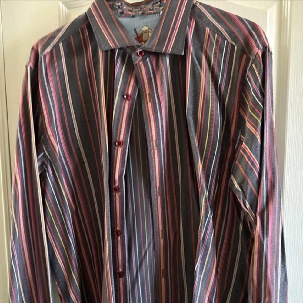 Robert Graham men’s 2XL cotton flip cuff long sleeved shirt. Gently pre-owned